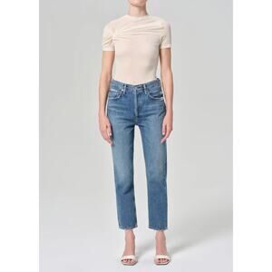 AGOLDE Riley High Rise Straight Crop Jeans in Frequency Size 27 Blue Denim